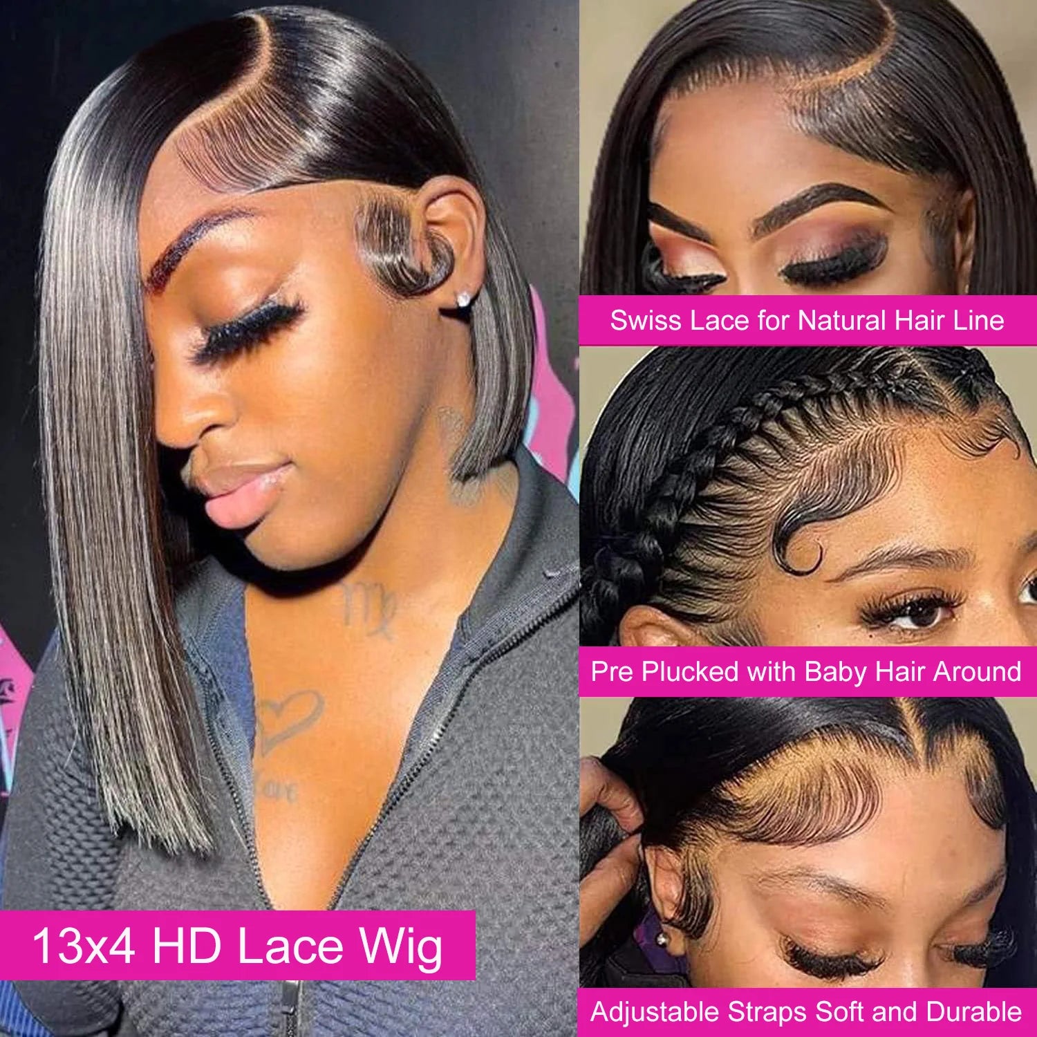 13X4 Lace Front Pre Plucked Bob Human Hair Wigs