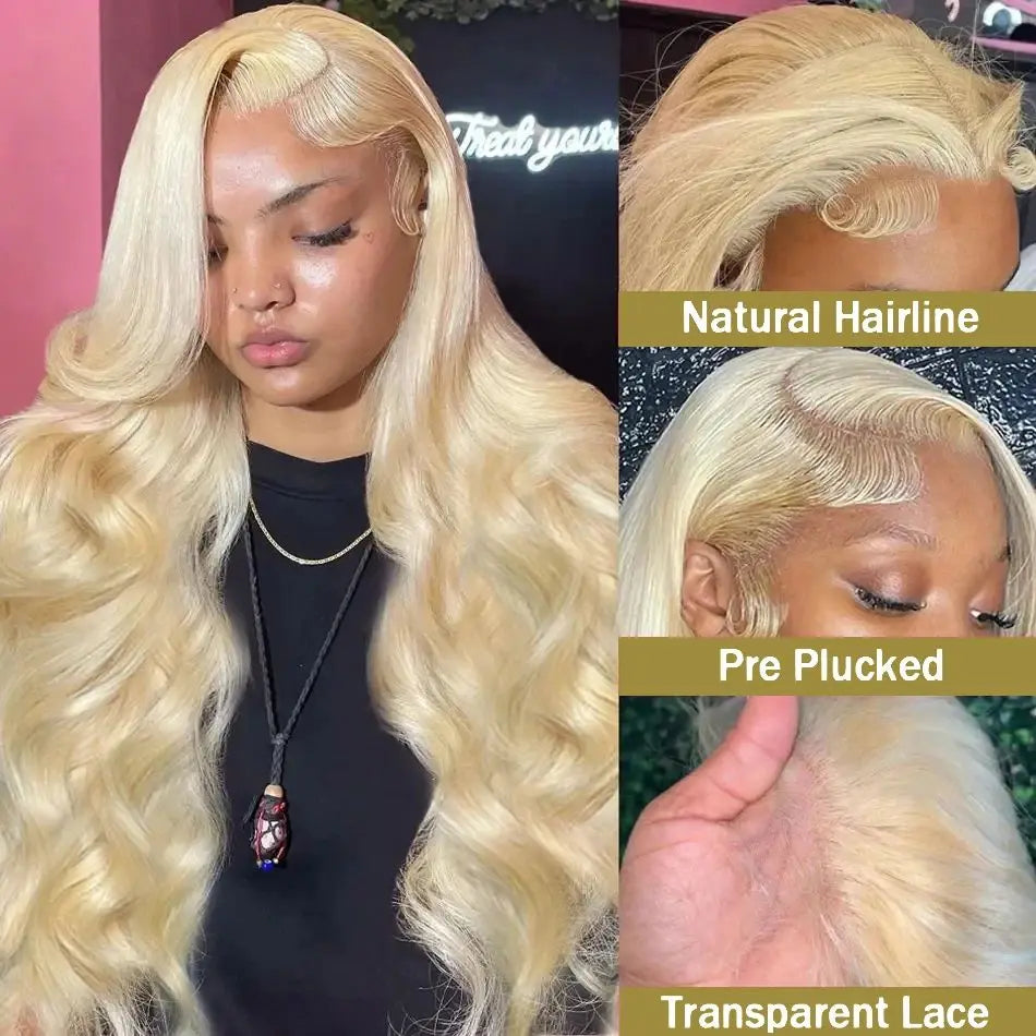 613 Brazilian Pre Plucked Blonde transparent Lace Front Wig