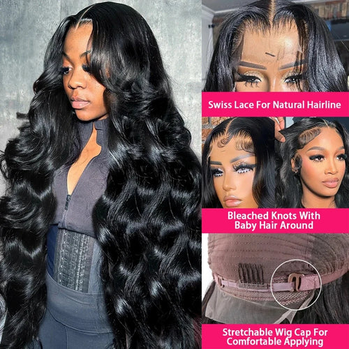 13x6 Pre Plucked Human Hair Body Wave 360 Full Human Hair Wigs