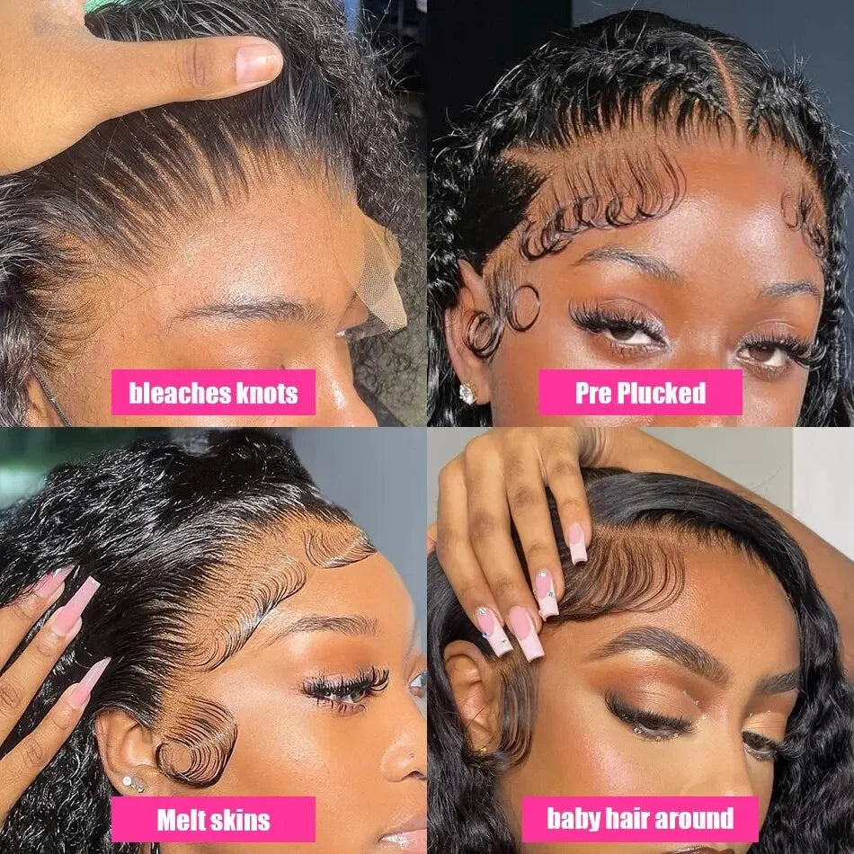 250 Density Water Wave 13X6 Hd Transparent Lace Deep Wave Frontal Wigs Pre Plucked 100% Human Hair Curly Wigs For Black Women